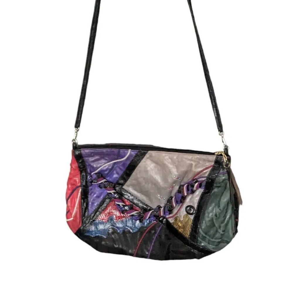 Vintage Carlo Fiori Italy Snakeskin Patchwork Leather Shoulder Bag Crossbody 80s